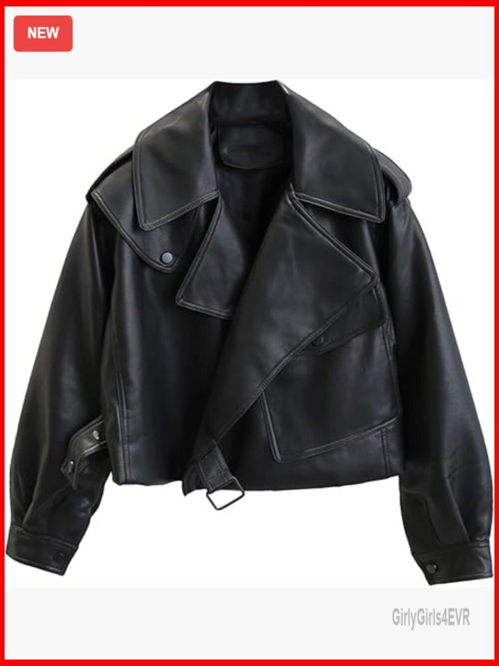 Oversized Faux Leather Motor Biker Jacket Asymmetrical Short Coat
